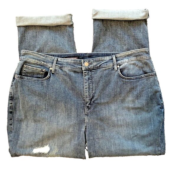 NYDJ Distressed Marilyn Straight Leg Jeans Size 24W Clean Monet Embroidered - Picture 6 of 12